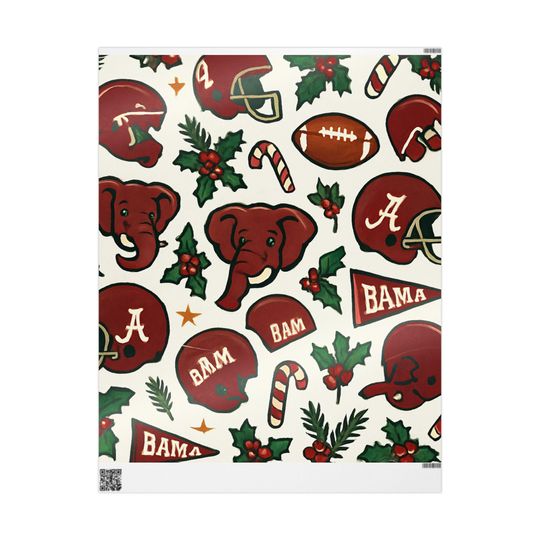 Wrapping Papers: BAMA fan wrapping paper, Albm Crimson Tide gift wrap, College football team present packaging, Roll Tide decor, Sports