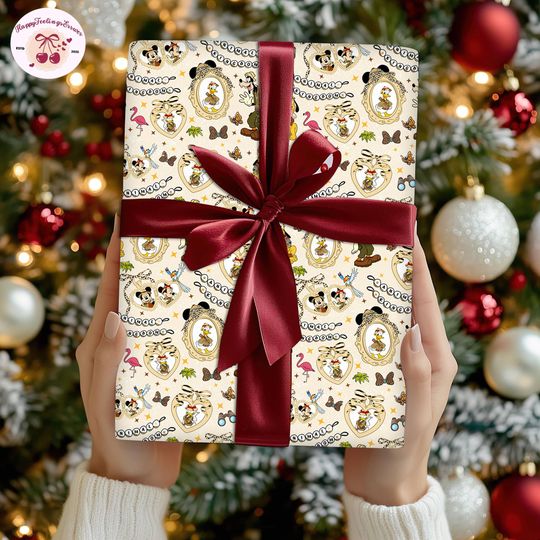 Discover Disneyland Mickey And Friends Leopard Coquette Christmas Wrapping Paper, Minnie Mickey Donald Daisy Wrapping Gifts, Family Matching 2025