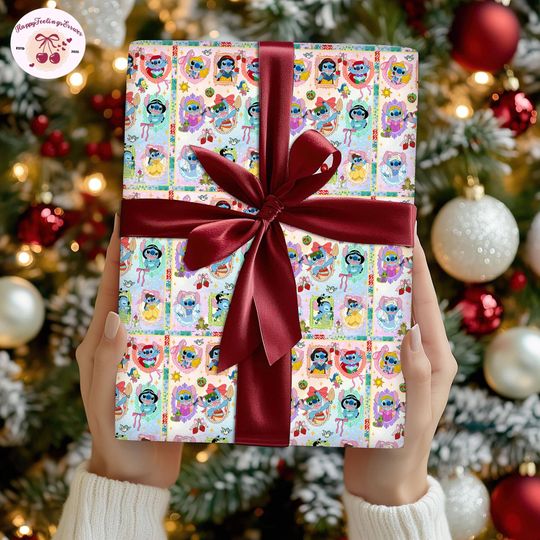 Discover Disneyland Stitch Princess Watercolor Wrapping Paper, Disneyprincess Wrapping, Stitch And Lilo Gifts, Family Matching Christmas 2025 Paper
