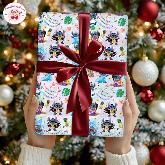 Discover Disneyland Stitch And Lilo Coquette Bows Wrapping Paper, Watercolor Disneygirl Wrapping, Stitch Angel Gifts, Family Matching Christmas 2025