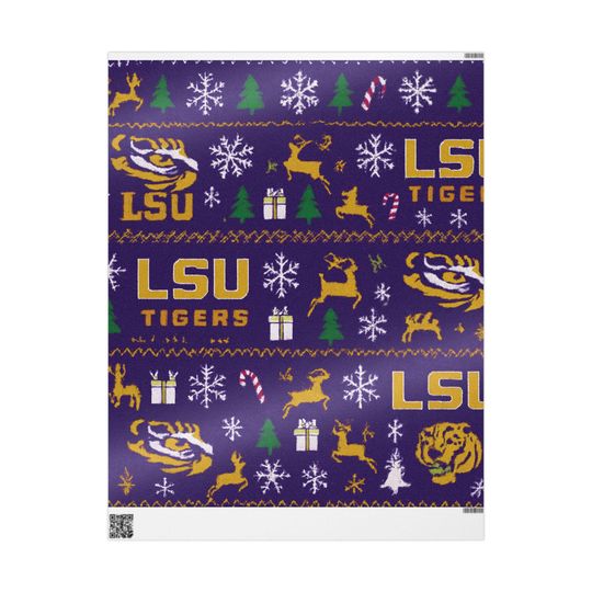 Christmas LSU Tigers Wrapping Paper, College Football Gift Wrap, Holiday Crafting Supplies, Sports Fan Present Decor, Game Day Packaging