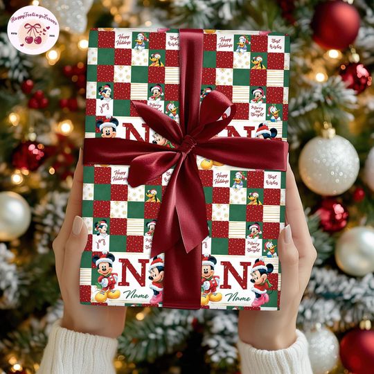 Discover Disneyland Custom Name Mickey And Friends Christmas Wrapping Paper, Minnie Mickey Donald Daisy Wrapping Gifts, Family Matching Xmas 2025