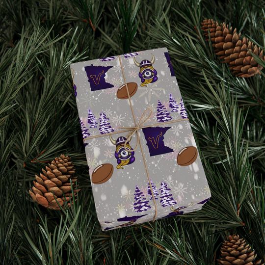 Football, wrapping paper, Viking gnome, Minnesota, Vikings, Skol