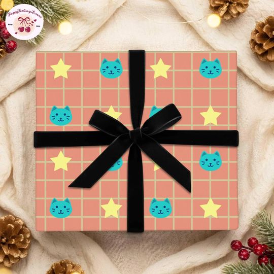 Discover Cute Cat Wrapping Paper Gift, Cat Lovers Family Matching, The Kitty Cat Wrapping Gifts, 2025 Christmas Party Paper, Xmas Vacation Holiday