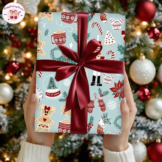 Discover Disneyland Nutcracker Gingerbread Candy Wrapping Paper, Mickey And Friends Wrapping, Santa Clause Gifts Paper,2025 Family Matching Christmas