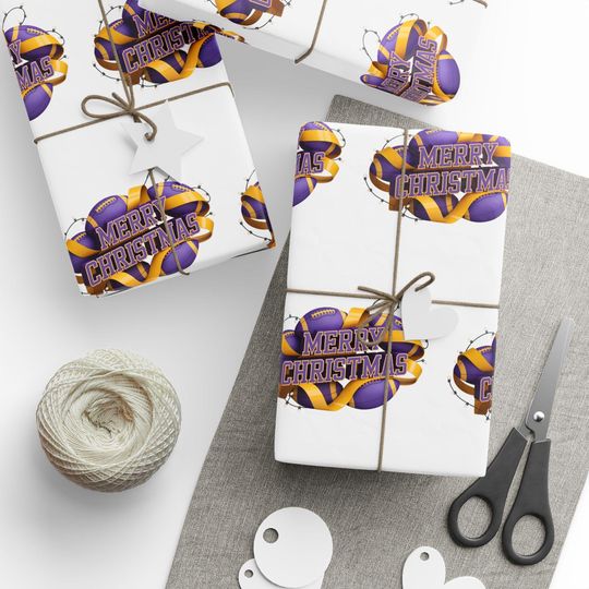 Minnesota Football Merry Christmas Sports Gift Wrap, Holiday Present Wrap, Christmas Gift Wrap, Gift Packaging