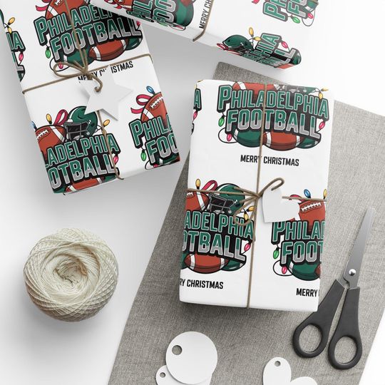 Discover Philadelphia Football Merry Christmas Sports Gift Wrap, Holiday Present Wrap, Christmas Gift Wrap, Gift Packaging