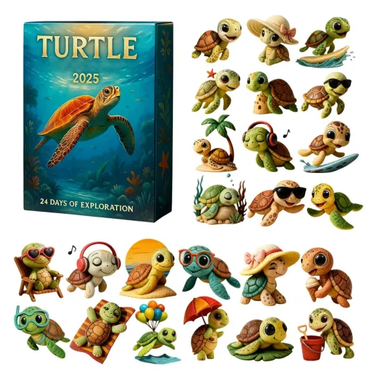 Discover 2025 Christmas Advent Calendar, 2D Acrylic Pendants Turtle Cute Animals Figure