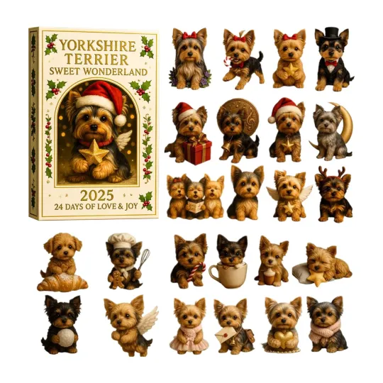 Discover Yorkshire Terrier 2025 Christmas Advent Calendar, 2D Flat Acrylic 24 Days Figurin
