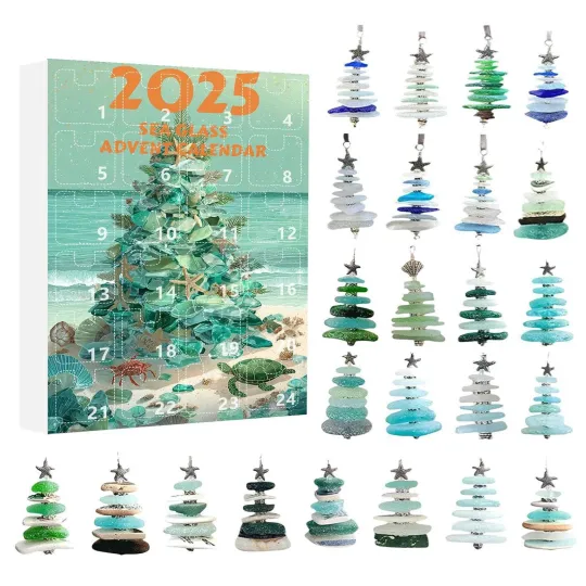 Discover Christmas Sea Glass Advent Calendar 2025, 24 Days 2D Acrylic Charm Pendant