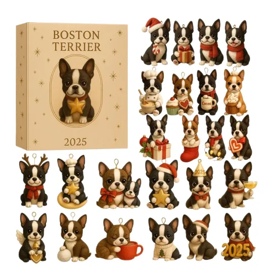 Discover Boston Terrier Advent Calendar 2D 24 Day Acrylic Cute Pendant Christmas Calendar