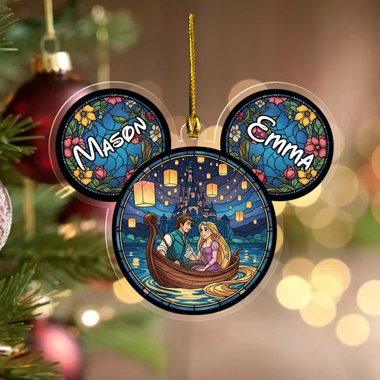 Discover Custom Name Tangled Rapunzel and Flynn Ride Stained Glass Suncatcher Acrylic Ornament