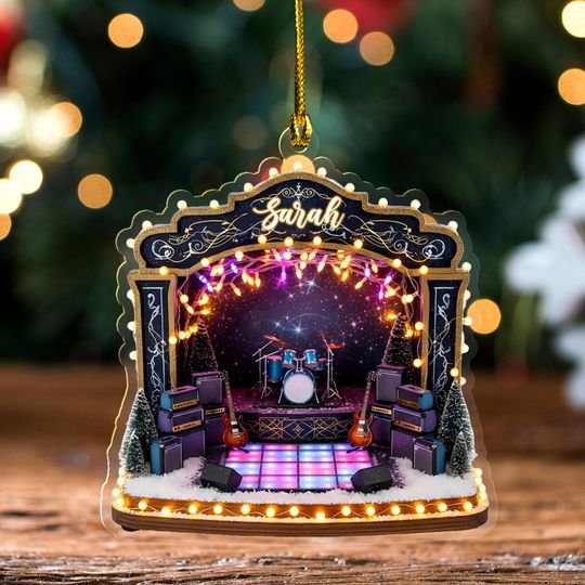 Custom Rock Stage Christmas Acrylic Ornament, Mini Music Concert Tree Decoration with Guitars