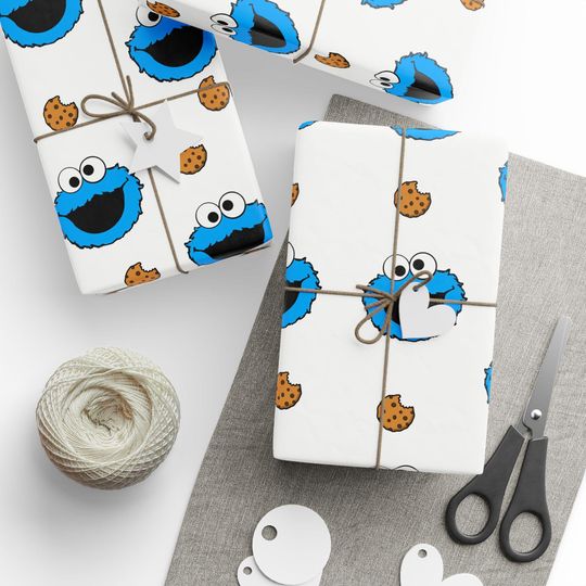 Cookie Monster Pattern Wrapping Paper | Blue Sesame Character Cookies