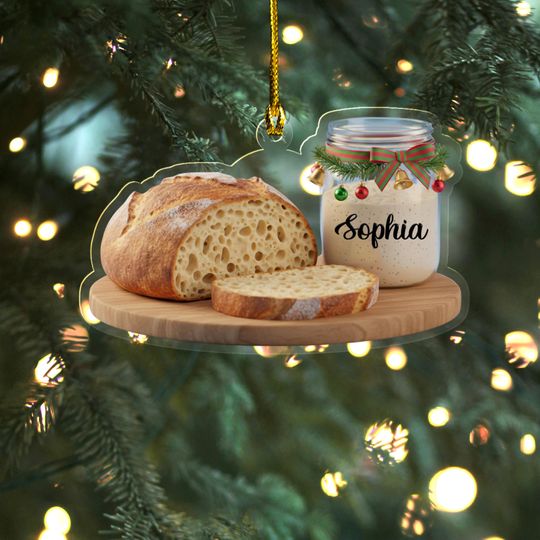 Personalized Sourdough Starter Jar Christmas Acrylic Ornament, Sourdough Bread Ornament