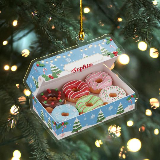 Discover Custom Name Donut Box Christmas Acrylic Ornament, Personalized Sweet Treat Decor, Donut Lover Gift