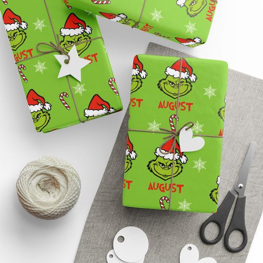 Discover funny character Faces Christmas Wrapping Paper | Green Holiday Pattern, Candy Canes