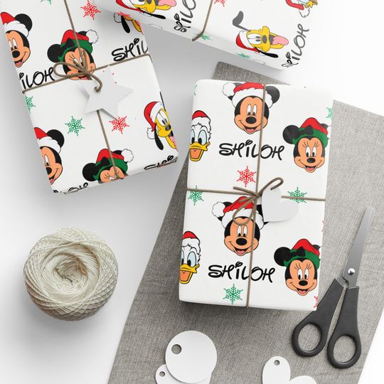 Discover Christmas Mickey Faces Wrapping Paper | Holiday Character Pattern