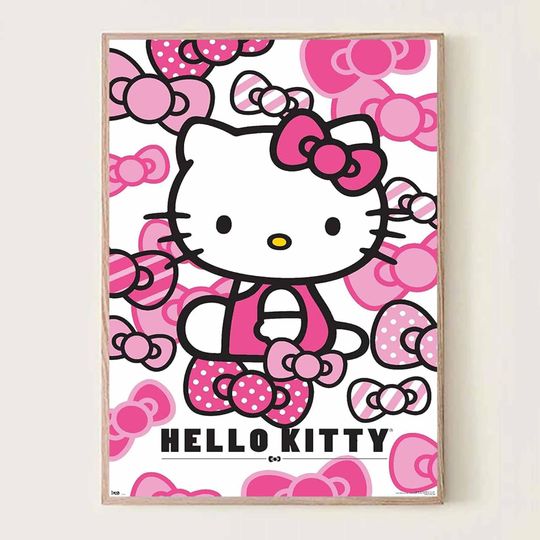 Discover Hello Kitty Pink Poster, Cute Cartoon Wall Art, Kawaii Room Decor