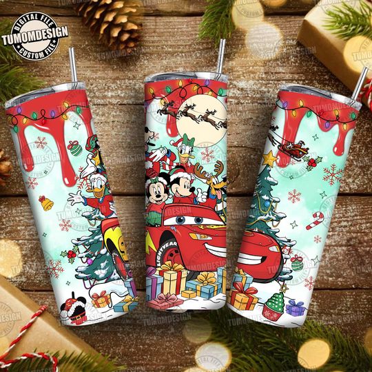 Discover Cartoon Friends 20oz Skinny Tumbler Wrap Png, Mouse Christmas Tumbler Wrap, Cars Holiday Tumbler Png, Cute Xmas Design, Sublimation File