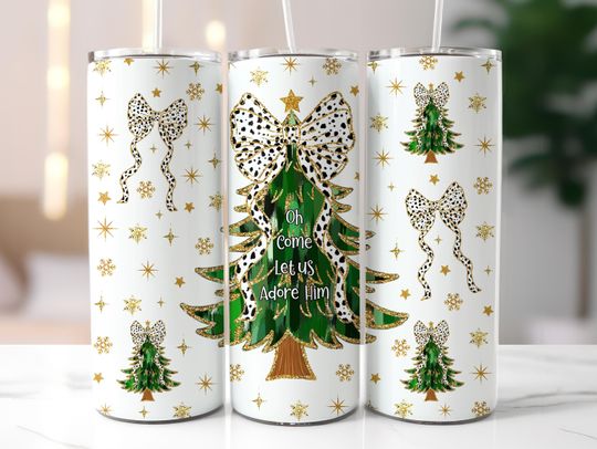 Discover Jesus Christmas Tumbler Wrap, 20oz Skinny Tumbler Sublimation Design, Christian Christmas Tumbler Wrap, Glitter, Coquette Bow, Bible Verse