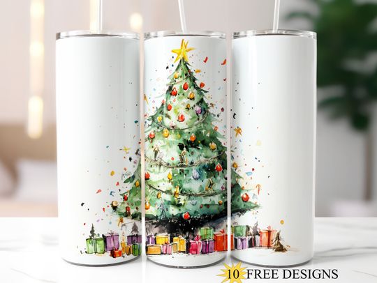 Discover Christmas Tree 20 oz Skinny Tumbler Wrap, Holiday Tumbler Sublimation Design, Winter Snow Tumbler PNG, Digital Download, Tumbler Wrap 67