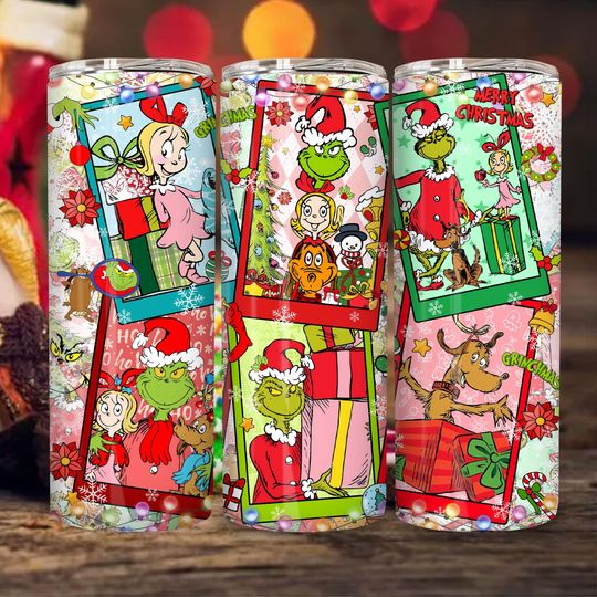 Discover Funny Christmas Thief Eww People Tumbler Wrap Png, Green Character Christmas 20 oz Skinny Tumbler Wrap Png, Christmas Character Tumbler Png