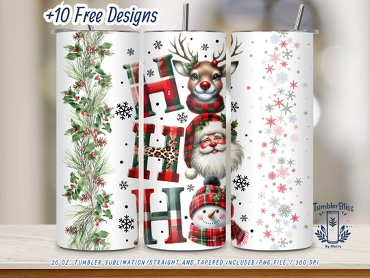 Discover Christmas Tumbler Wrap | Reindeer, Santa, Snowman Plaid (Digital Download)