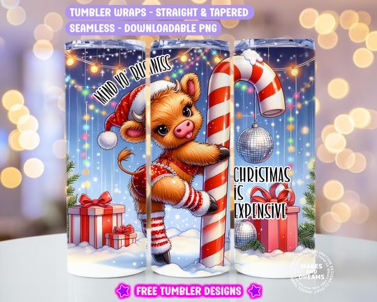 Discover Funny Christmas Highland Cow Tumbler Wrap, Funny Christmas Santa 20oz Skinny Sublimation Tumbler Design Png