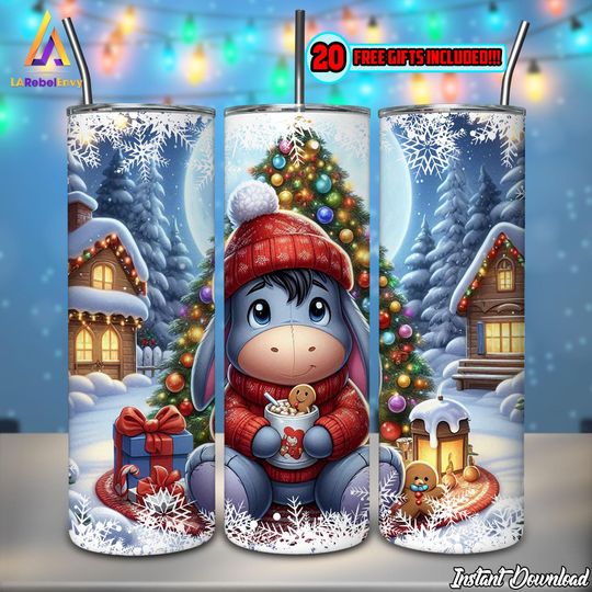 Discover Donkey Christmas 20 oz Skinny Tumbler Sublimation Designs Png, Merry Christmas Png, Xmas Holiday Png, Cartoon Christmas, Digital File