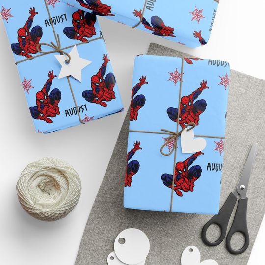 Discover Spiderman Christmas Pattern Wrapping Paper | Blue Snowflake Holiday Wrap