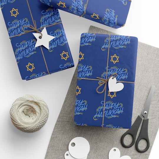 Happy Hanukkah Pattern Wrapping Paper | Minimal Geometric Gift Wrap Roll