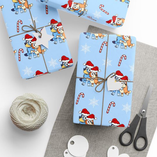 Discover BlueyDad Wrapping Paper | Blue Holiday Snowflake Candy Cane Design