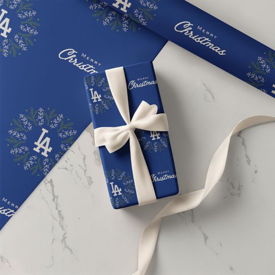 Discover Blue Baseball Christmas Wrapping Paper, LA Gift Wrap, Baseball Holiday Wrap, Christmas 2025 Dodger Blue