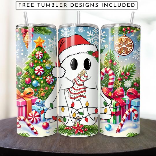 Discover Christmas Cute Ghost Tumbler Wrap, 20 oz Skinny Tumbler Sublimation Design, Christmas Tumbler Wrap, Christmas Wrap
