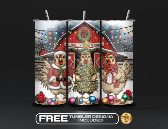 Discover Christmas Chickens Tumbler Wrap   , Funny Holiday Hen, Santa Tree Gift Farm Animal, Farmhouse Holiday Sublimation, 20 oz