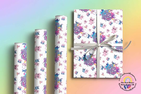 Discover Luxury Gift Wrap - Disney Angel & Stitch Themed Wrapping Paper for Any Age Birthday Girly Experiment 626 Gift Wrapping Paper Personalised