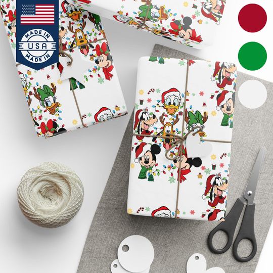 Discover Wrapping Paper Mickey Mouse with Friends Christmas Santa Pattern Wrap Papers, Xmas Gift Wraps for Kids, Holiday Gifts Wrap Roll