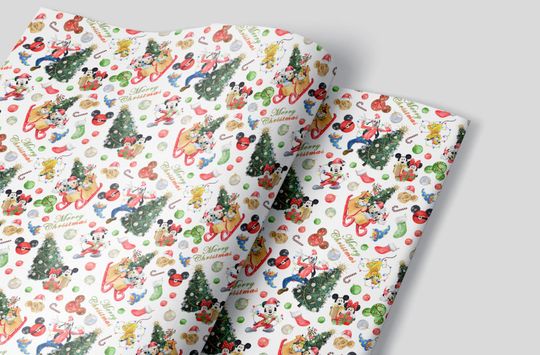 Discover Mickey Mouse and Friends Wrapping Paper Sheets - Set of 3 Sheets-Christmas Movie Holiday Gift Wrap Kids Santa Pluto Disney Christmas Gifts