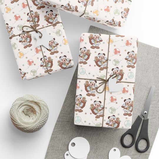 Discover Mickey Mouse Christmas Wrapping Paper, Disney Gift Wrap, Kids Christmas Gift Wrap Sheets, Holiday Mickey Paper, Cute Xmas Packaging