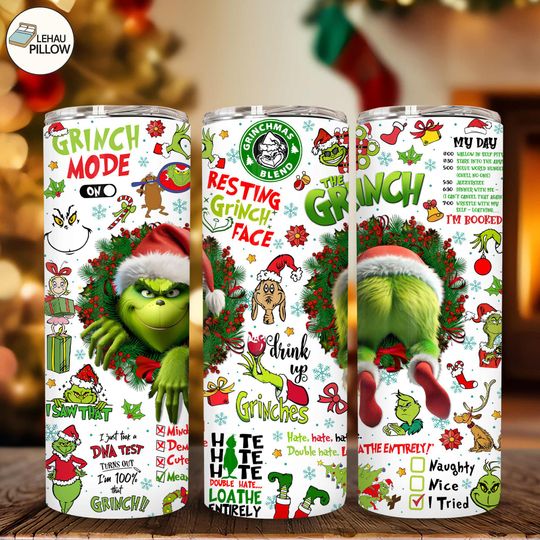 Discover Funny Holiday Thief 20oz Skinny  , Cute Green Guy Christmas Tumbler Wrap  , Christmas Character Sublimation Wrap for Holiday Gift Making
