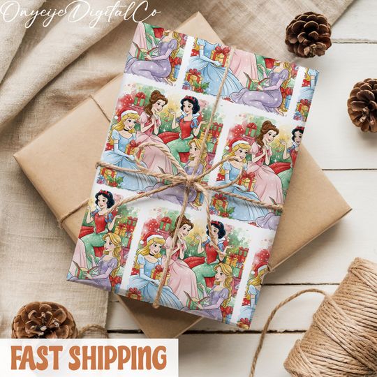 Discover Vintage Princess Disney Christmas Wrapping Paper | Festive Xmas Gift Wrap | Classic Disney Princess Nostalgic Decor