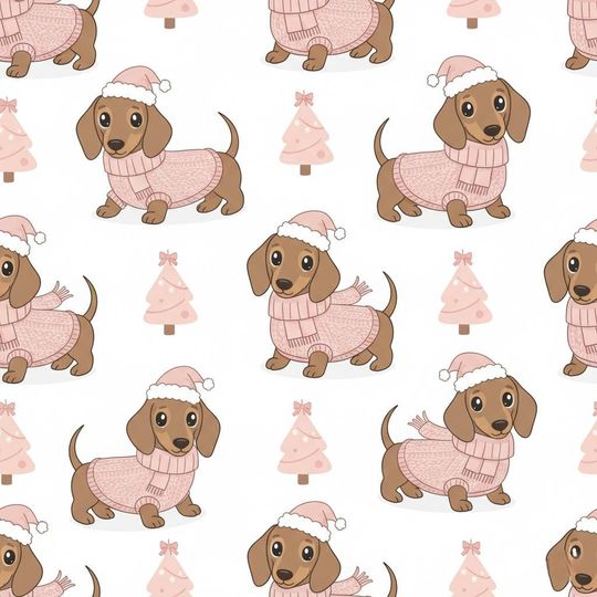 Discover Pink Christmas Dachshund Puppies Wrapping Paper, Holiday Dog Gift Wrap