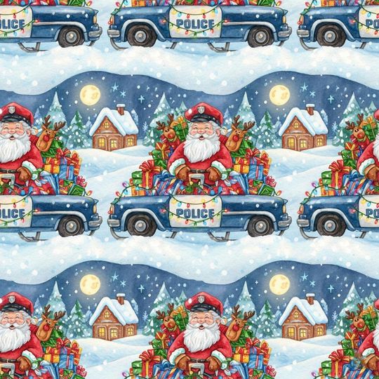 Discover Santa in Police Car Wrapping Paper: Holiday Law Enforcement Gift Wrap