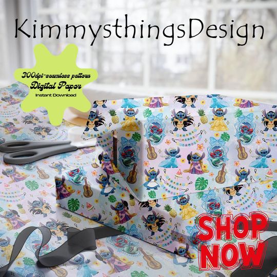 Discover Retro Lilo & Stitch Coquette Bows Wrapping Paper Digital Download, Disneyland Wrapping Gifts,  Lilo and Stitch Wrapping Paper