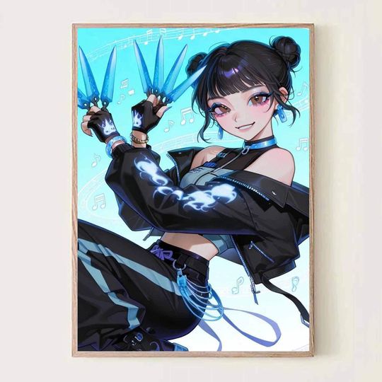 Discover Cyberpunk Zoey Poster - K-POP Hunters Anime Wall Art Print