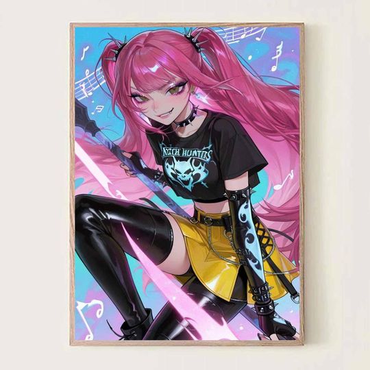 Discover K-POP Hunters Poster - Pink Hair, Rock Style, Multiple Sizes