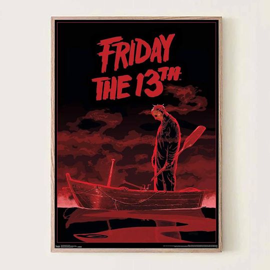 13th on Friday Horror Slasher Movie Poster Retro Red Wall Art