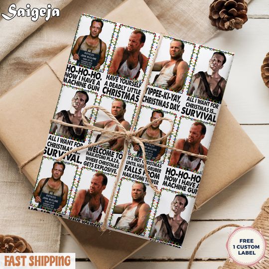 Die Hard Wrapping Paper, Funny Movie Gift Wrap Roll, Action Film Holiday Wrapping Paper, Christmas Present Paper For Movie Lovers