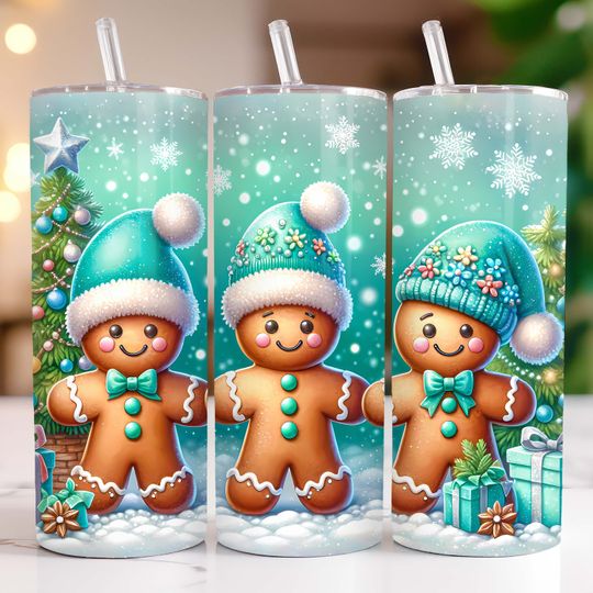 Discover Cute Christmas Tumbler Wrap Gingerbread Man Tumbler Wrap  Sublimation Design 20oz Skinny Tapered & Straight Tumbler Wrap